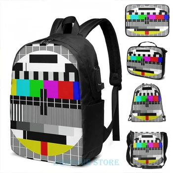 

Funny Graphic print Test Pattern Logo USB Charge Backpack men School bags Women bag Travel laptop bag