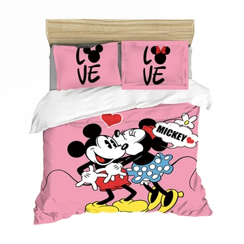 

Pink Mickey Minnie Bedding Set Queen King Size Bed Set Children Mickey Mouse Duvet Cover Pillow Cases Comforter Bedding Sets