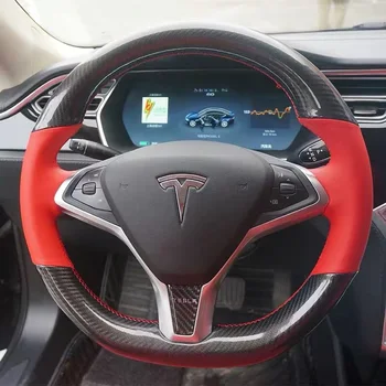 

New Interior Anti Slip Leather Steering Wheel Stitch on Wrap Cover For Tesla Model S/X 2016-2020