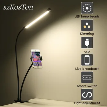 

2 in 1 360 Degree Long Arm Phone Holder With Dimmable LED Fill Selfie Light Deskt Metal Bracket Stand for Live Stream Makeup