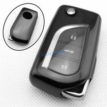

Flip Car Key Case Cover Fob Shell Chain For 2018-2020 Toyota Camry C-HR CHR Black