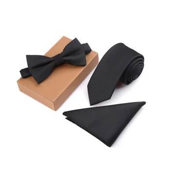 

3 Pcs/Set Men Slim Tie Set Bow Tie Pocket Square Handkerchief + Bowtie + Necktie Kit Men's Gifts NIN668