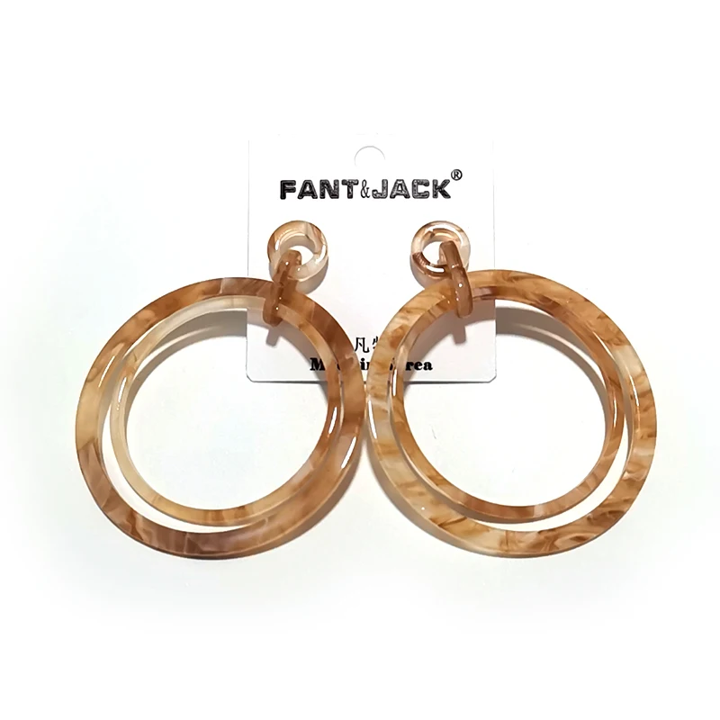 

New Fashion Tortoise Color Leopard Print Acrylic Acetic Acid Sheet Geometric Circle Square Long Drop Earrings for Women
