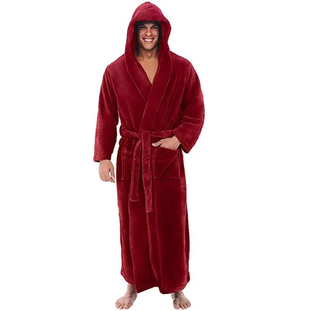 Мужской халат, одежда для сна, плюшевая шаль, Халат, пальто, халат, халат, мужской Халат# TN19 - Цвет: Red  long