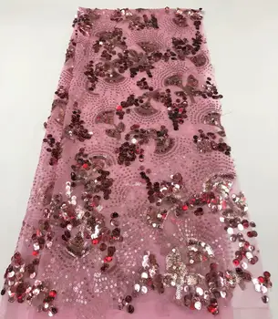 

African Dry Milk Silk Sequins Lace Fabric High Quality Bridal French Mesh Milk Silk Lace Fabric For Party Wedding FR1113