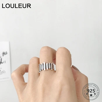 

LouLeur Real 925 Sterling Silver Irregular Rings Female Minimalist Ladder Adjustable Open Ring For Women Luxury 925 Fine Jewelry