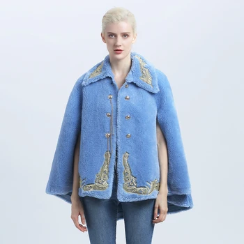 

Autumn New Wool Coat Cloak Women Woolen Jacket Collar Open Stitch Batwing Sleeve Wool Jacket Ladies Blue Wool Coat 2020