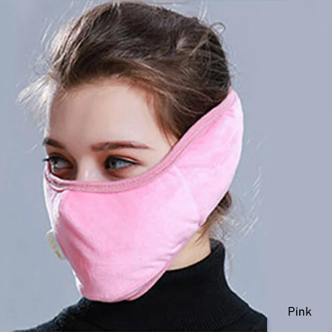 Pink Теплая маска для велоспорта Пылезащитная Анти-туман PM2.5 флисовая полулицевая крышка защита для ушей с фильтром для бега на велосипеде маски для мужчин и женщин - Цвет: Pink