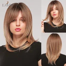 EASIHAIR – perruque synthétique mi-lisse brune ombrée, avec frange, résistante à la chaleur, cheveux naturels Cosplay pour femmes