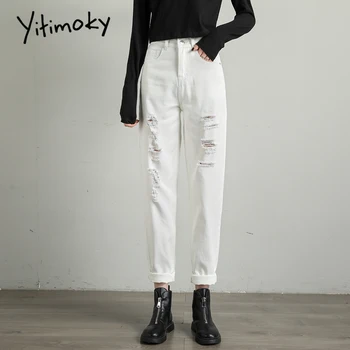 

white jeans woman plus size ripped mom high waist jeans Washed Cotton Harem Pants Casual 2020 solid black blue denim pant summer