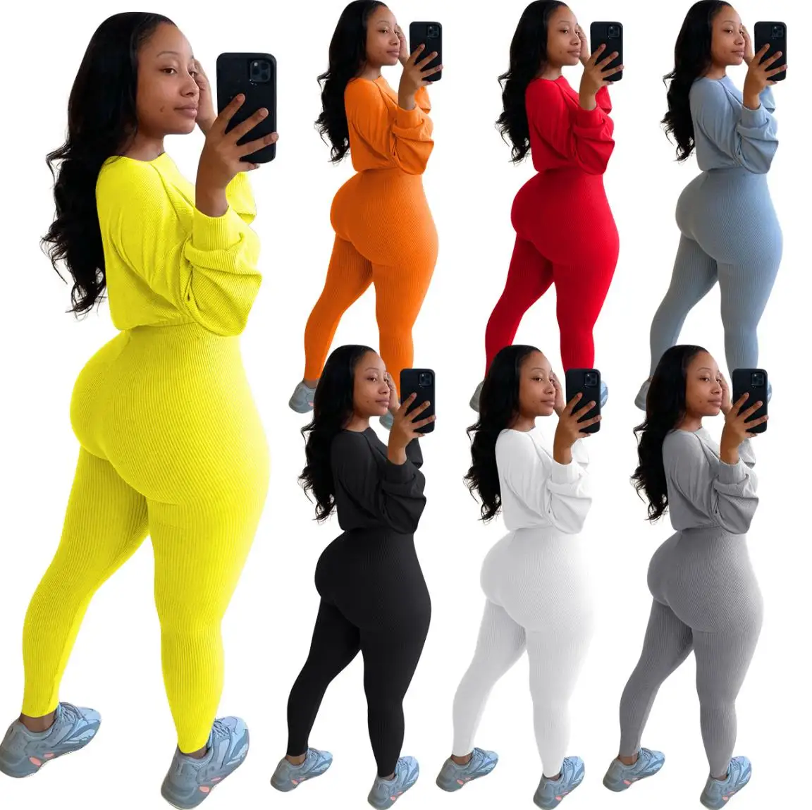 

Tracksuit Women Solid Color Streetwear Fashion Knit Two Piece Set Long Sleeve Top&woman Pants Casual Elegant Conjuntos De Mujer