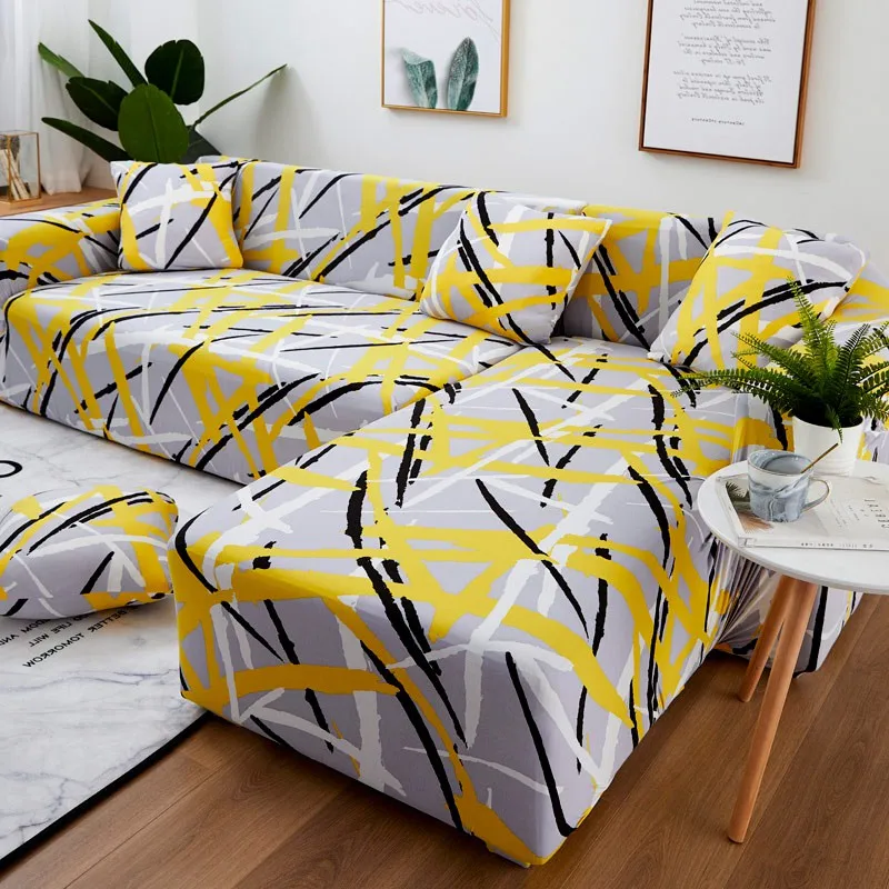 Yellow and Grey Угловой чехол для дивана для гостиной, эластичный спандекс, однотонный и с принтом, чехол для дивана, растягивающийся чехол для дивана, 2 шт - Цвет: Yellow and Grey