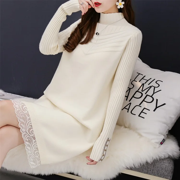

Nursing Nursing Sweater Mid-length Autumn & Winter over-the-Knee High Collar Knit Feeding Dress Postpartum Nursing Period Fashio