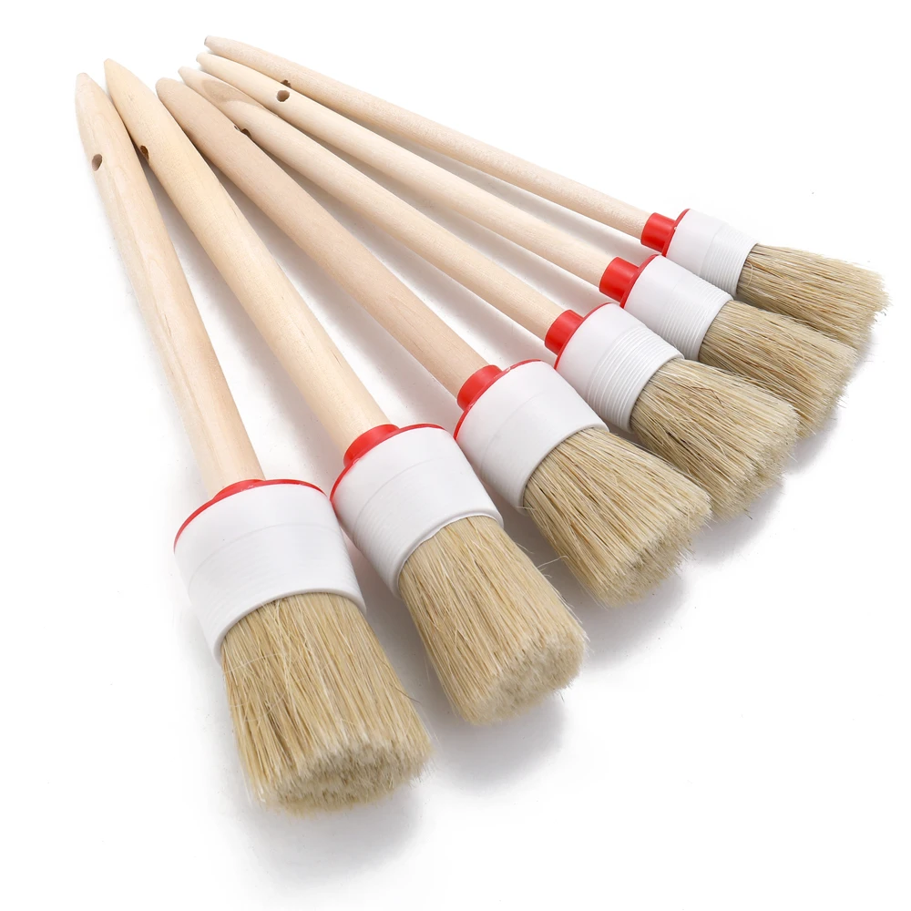 6 шт. щетка для машины комплект щетина деревянная ручка авто Уход за интерьерной приборной панели диски колеса кондиционер двигатель мойка чистка инструмент