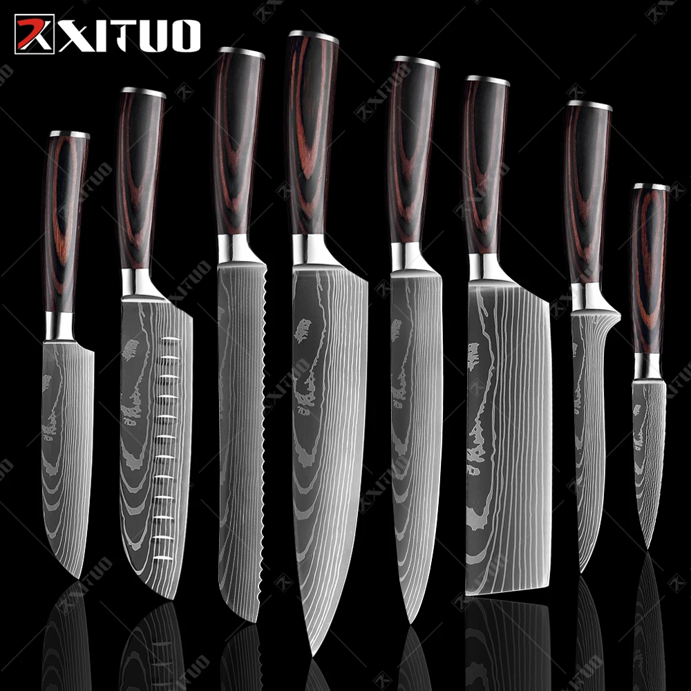 Kitchen Knives 8 inch Chef Knife Japanese High Carbon Stainless Steel Damascus Laser Pattern Slicing Santoku