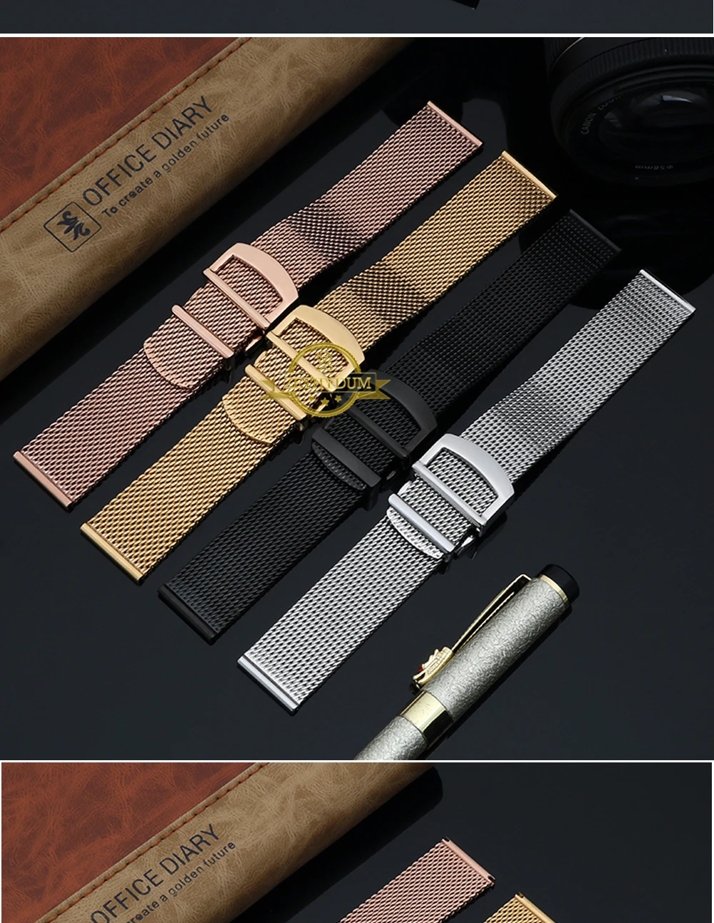 High quality 316L stainless steel mesh bracelet 20mm 22mm watchband fold buckle solid metal band steel strap rose gold color
