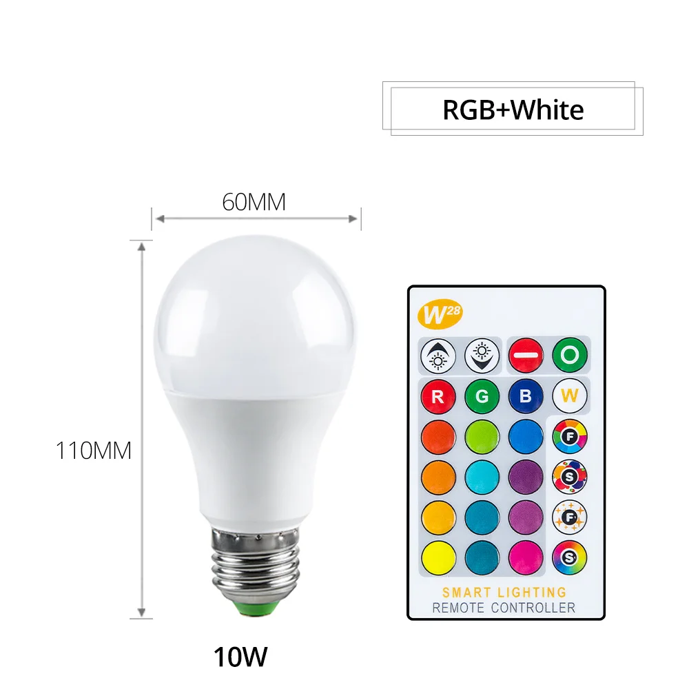 Диммируемая 16 цветов сменная E27 светодиодный RGB лампа 5 Вт 10 Вт 15 Вт 85-265 в RGB Светодиодный светильник с ИК-пультом дистанционного управления для украшения дома - Испускаемый цвет: 10W RGBW