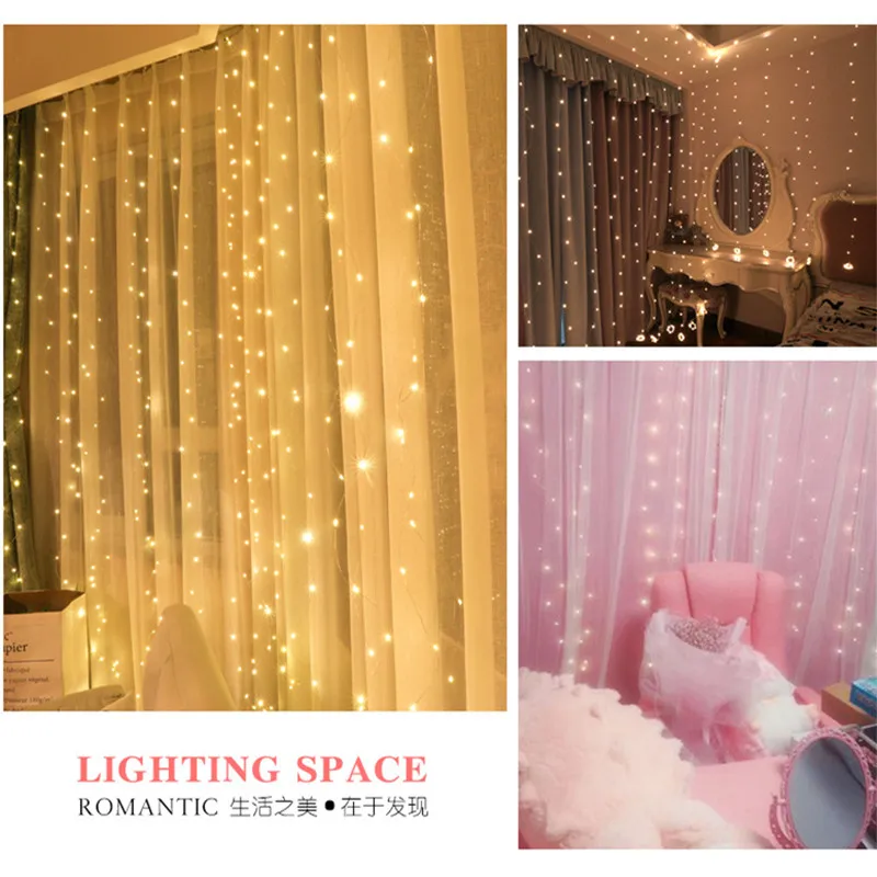 600/300 LED Window Curtain String Light Wedding Party Home Garden Bedroom Outdoor Indoor Wall Decorations