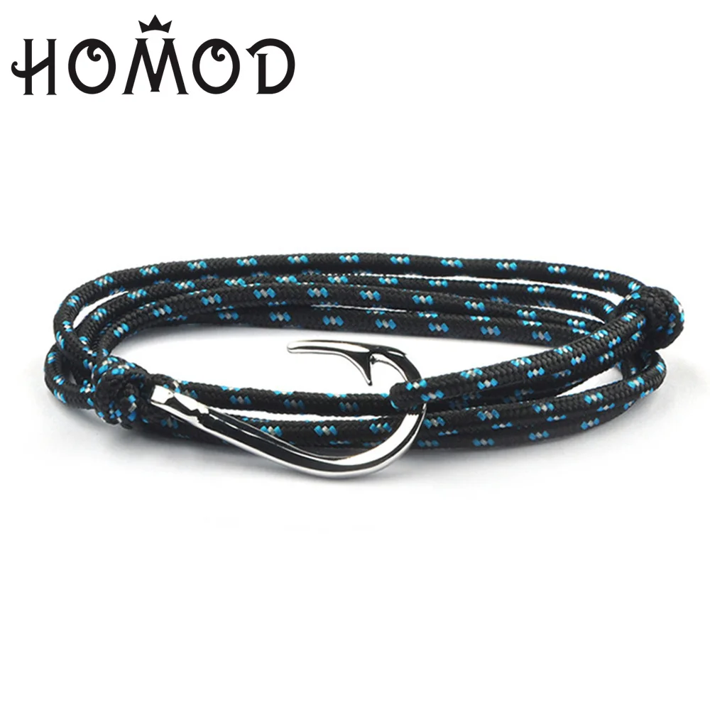 A7 HOMOD, новая мода, рыболовный крючок, якорь, браслеты для мужчин, шарм, цепь, веревка, браслет, ювелирное изделие, Мужской обруч, металлический, спортивный якорь, крючки - Окраска металла: A7