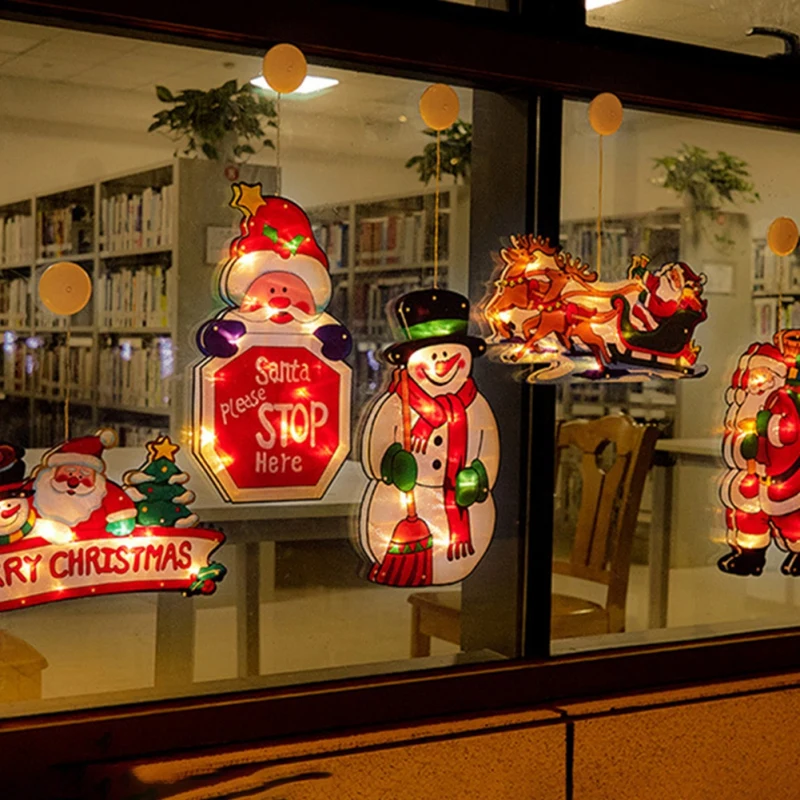 

Рождественская Светодиодная лампа на присоске, праздничный светильник с оленем, Санта-Клаусом, снеговиком, рождественской елкой, светодиодные лампы для дома
