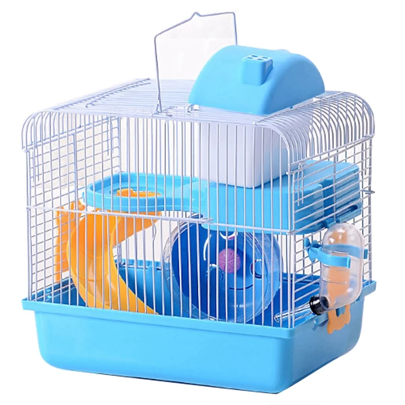 

2 Floors Storey Hamster Cage Mouse House With Slide Disk Spinning Bottle Hamster Cage Double Storey Big Castle Luxury Villa Pe