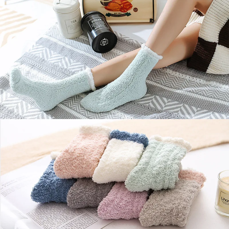 20 Pairs/set Sleeping Socks Female Thickened Warm Middle Tube Household Women Socks Floor Socks Coral Velvet Sock Wholesale Gift