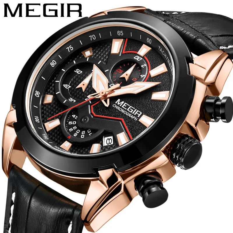 

Mei gainer Me g ir New Products Multi-functional Watch Men Genuine Leather Stereo Dial Quartz Watch 2065G