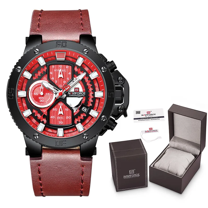 Топ люксовый бренд NAVIFORCE Мужские часы кожа кварцевые Дата часы с коробкой набор для продажи мужские армейские военные водонепроницаемые наручные часы - Цвет: BRB-Box-A