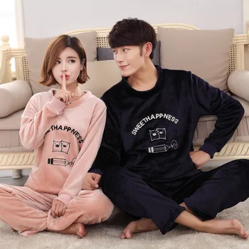 

Pajamas Women's Autumn and Winter Coral Velvet Thick Warm Loose-Fit Women's Flannel Set Two Pieces Piggy Couples Home Wear