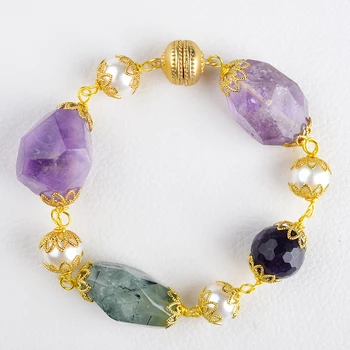 

White Sea Shell Pearl Amethst Prehnte Gems Stone Bracelet