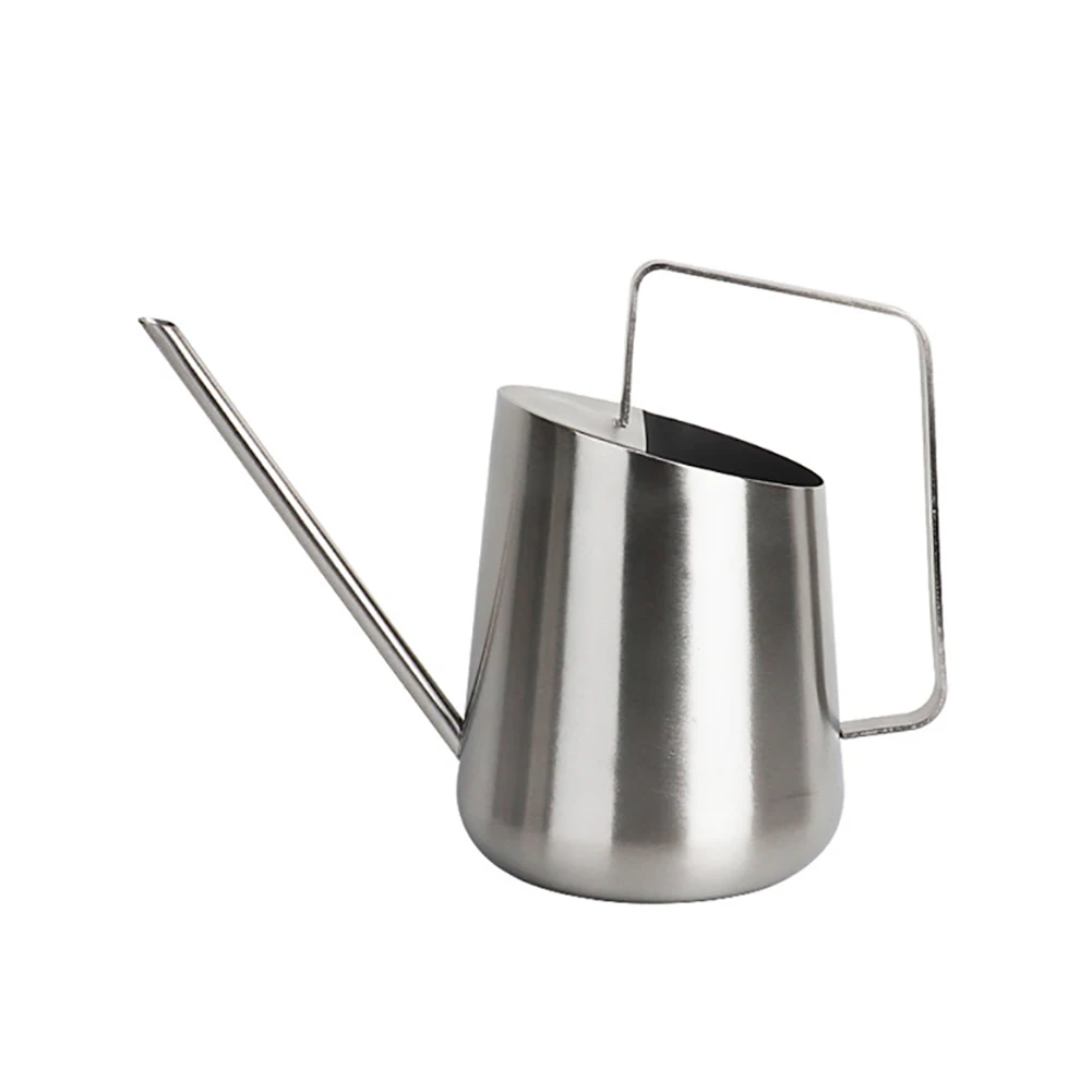 Long Spout Stainless Steel Watering Can Outdoor 2L Silver Color Retro Design 