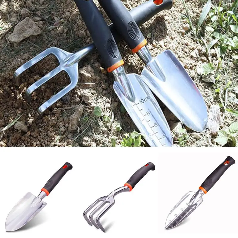 

3 Pcs Garden Tools Set Rubberized Hand Transplant Trowel Cultivator Hand Rake