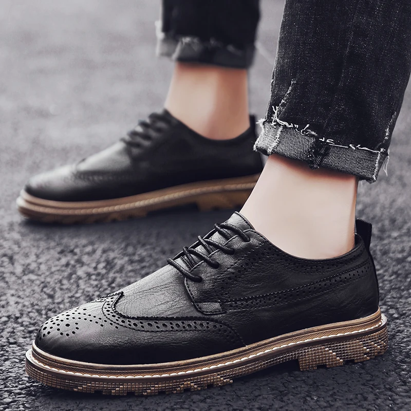 

Fashion Leather Men Shoes outdoor comfortable Men Casual Shoes lace up Loafers Male Breathable Flat Vintage Loafers shoes o4