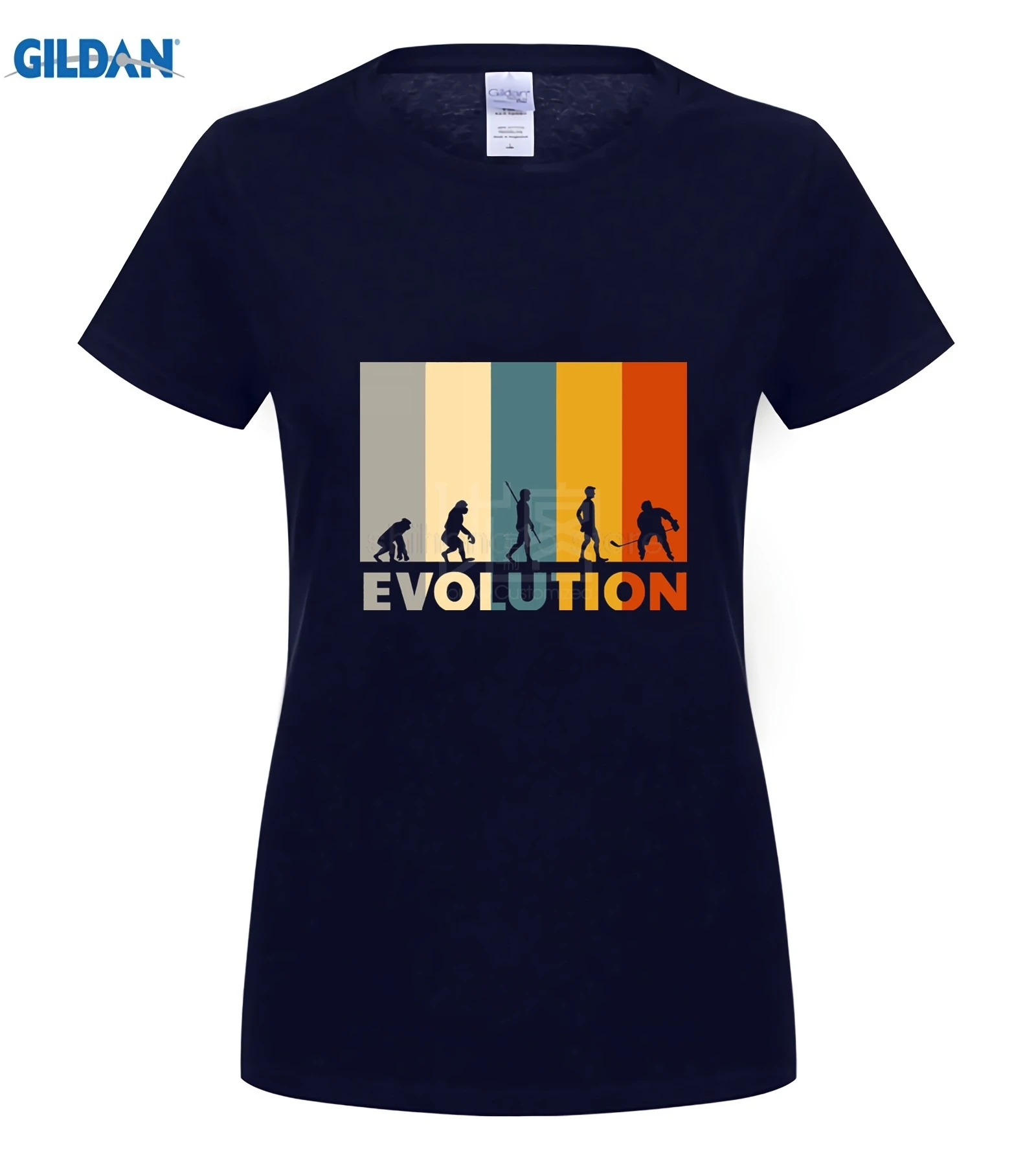 Mankind Evolution Ice Hockeyer футболка 80s Винтаж Ретро забавная одежда повседневные футболки с коротким рукавом Забавные футболки мужские короткие - Цвет: women navy