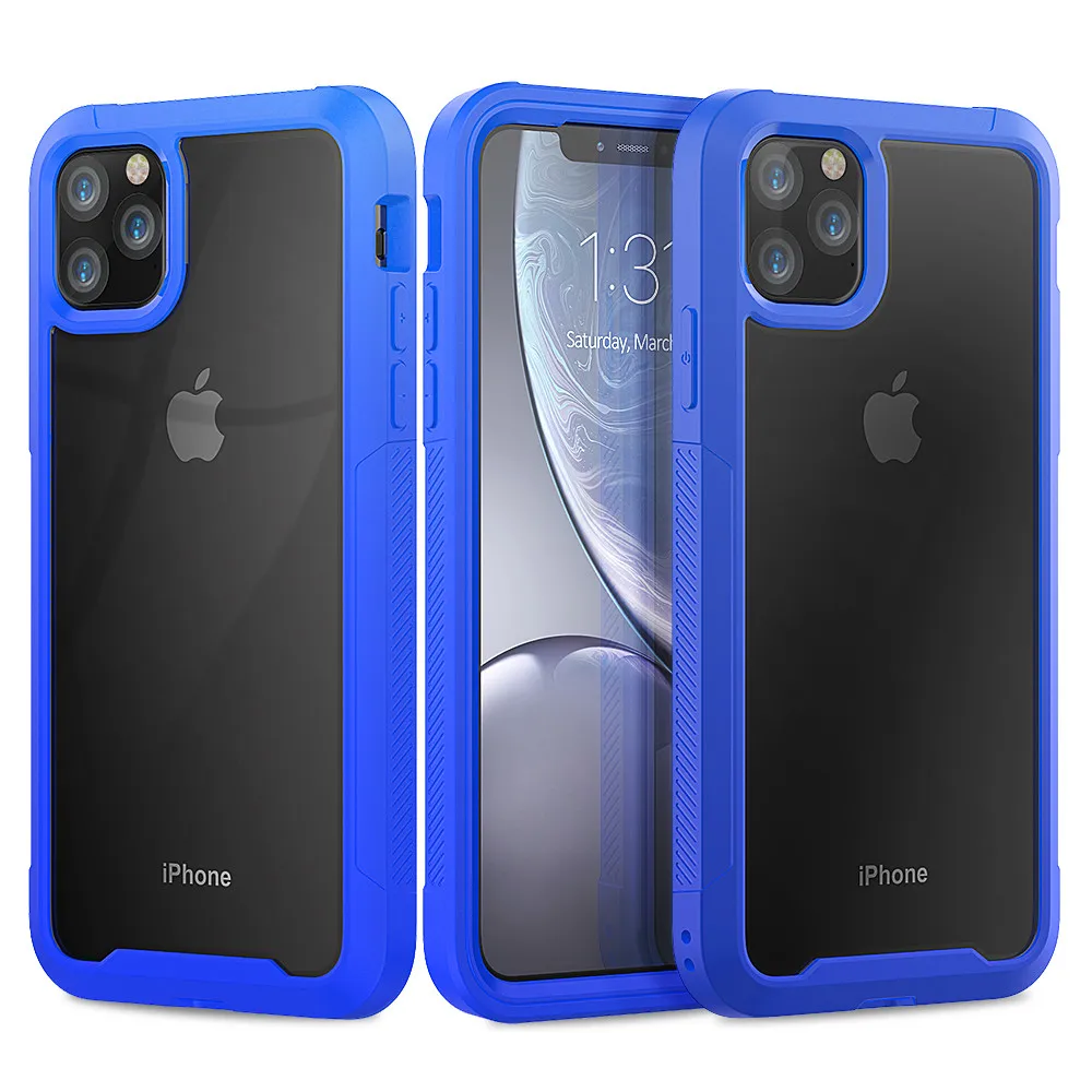 Военный амортизирующий чехол для iPhone 11 Pro XS Max XR X 6 6S 7 8 Plus, прозрачный ультратонкий защитный чехол из поликарбоната+ ТПУ - Цвет: Blue