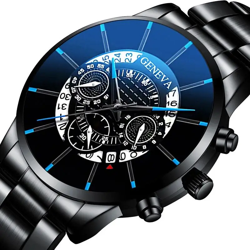 Blue Ray Quartz Clock Geneva Mens Watches Male Clock Top Brand Luxury Watch For Men Stainless
