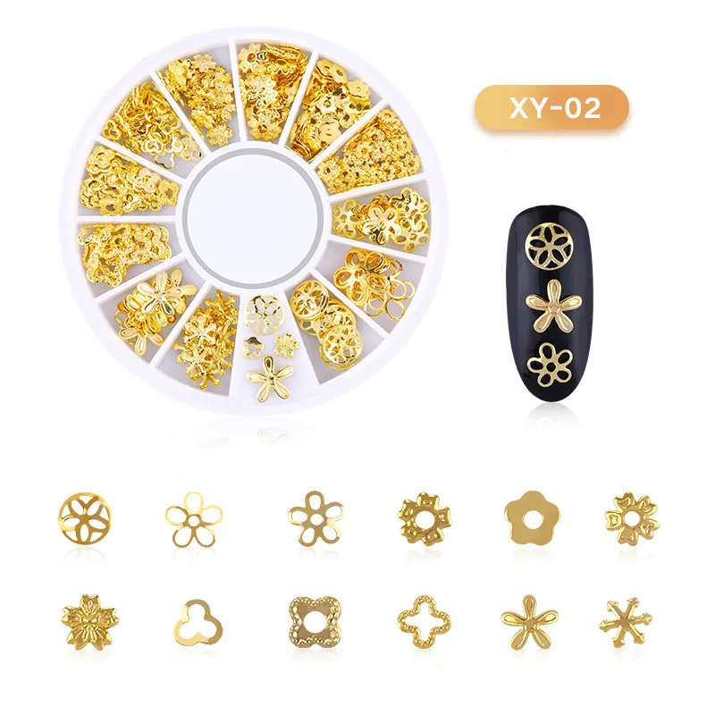Смешанные 3D Полые Стразы для ногтей, подвески для ногтей, металлические формы, геометрические золотые наконечники, аксессуары для рукоделия, хрустальные украшения для дизайна ногтей