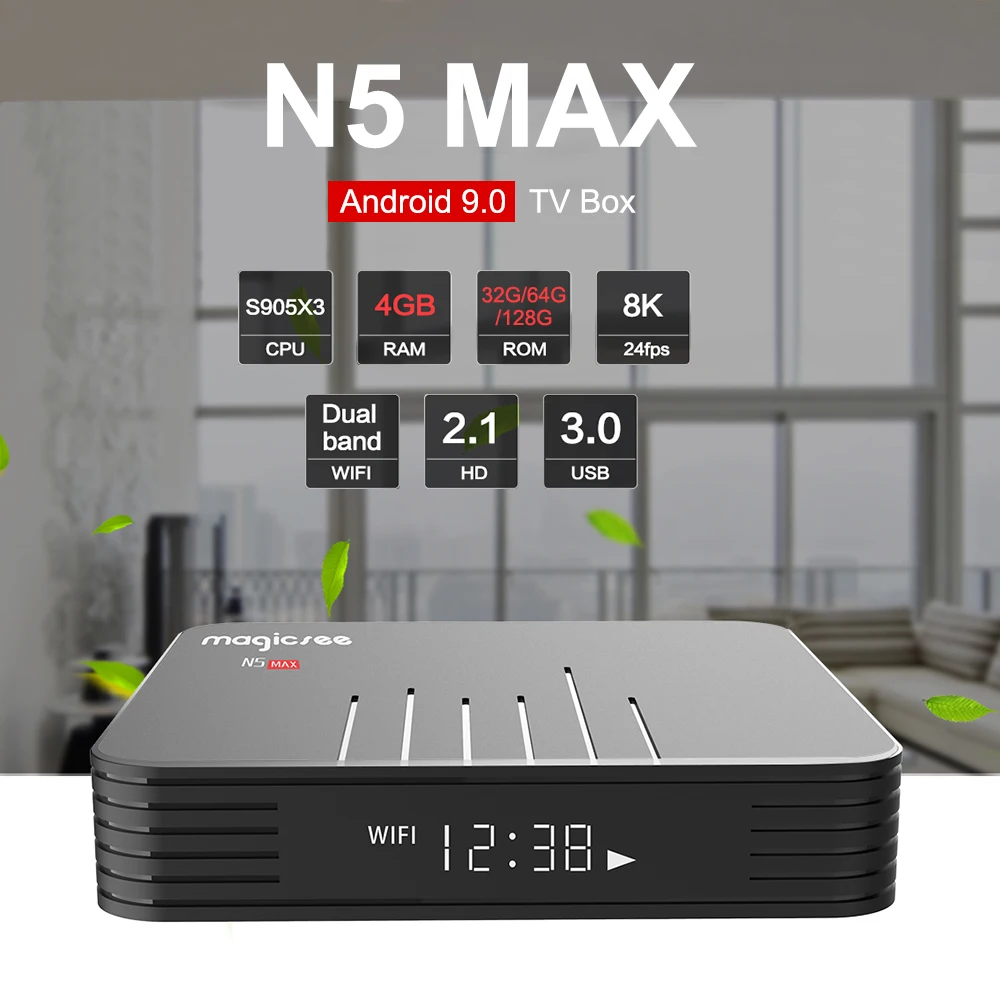 Magicsee N5 Smart Android 9,0 ТВ приставка S905X3 четырехъядерный 64 бит 4 ГБ/128 ГБ 2,4G и 5G WiFi 4K Miracast HD медиаплеер приставка ТВ Android