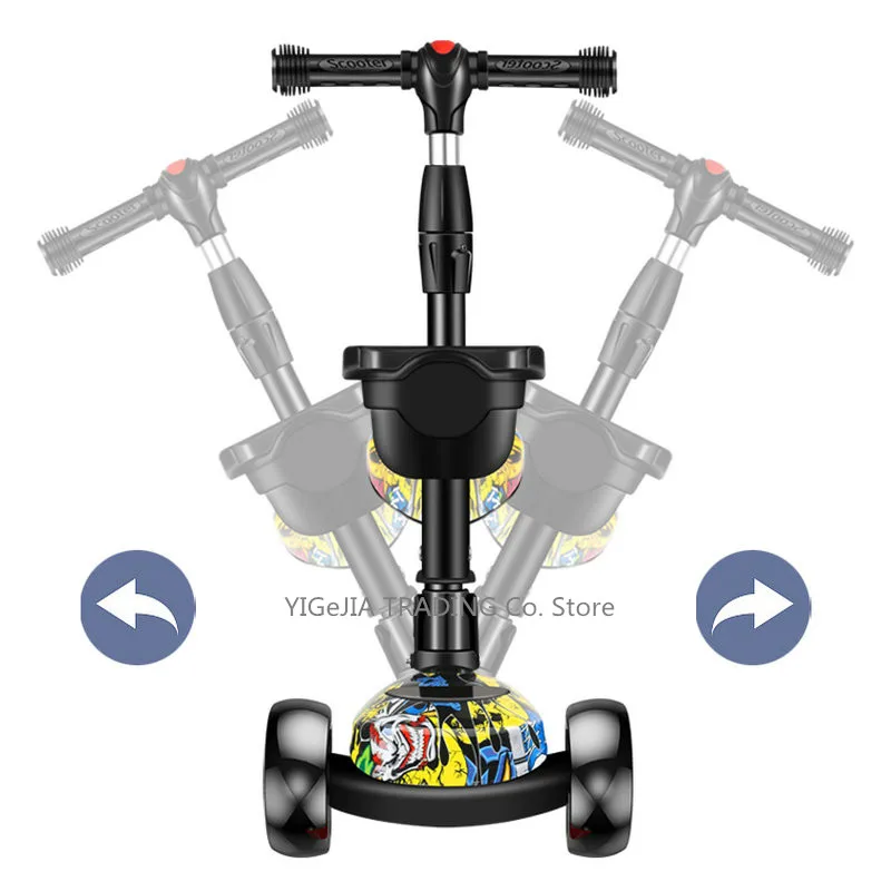 Kick Scooter for 1-10ages Kids, 4 Grade Height Adjustable Scooter with 5cm Widen Wheels, 3-in-1 Foldable Kick