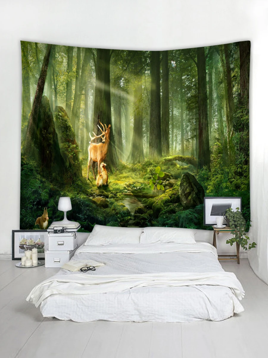 

Sika deer tapestry Bohemian hippie wall hanging tapestry Nordic style deer sica tapestry 3d digital printing art deco tapestry