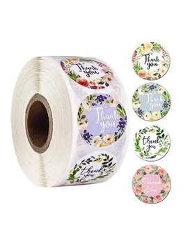 

500Pcs/roll Round Floral Thank You Stickers Scrapbooking For Package Seal Labels Sticker Decoration Wedding Sticker