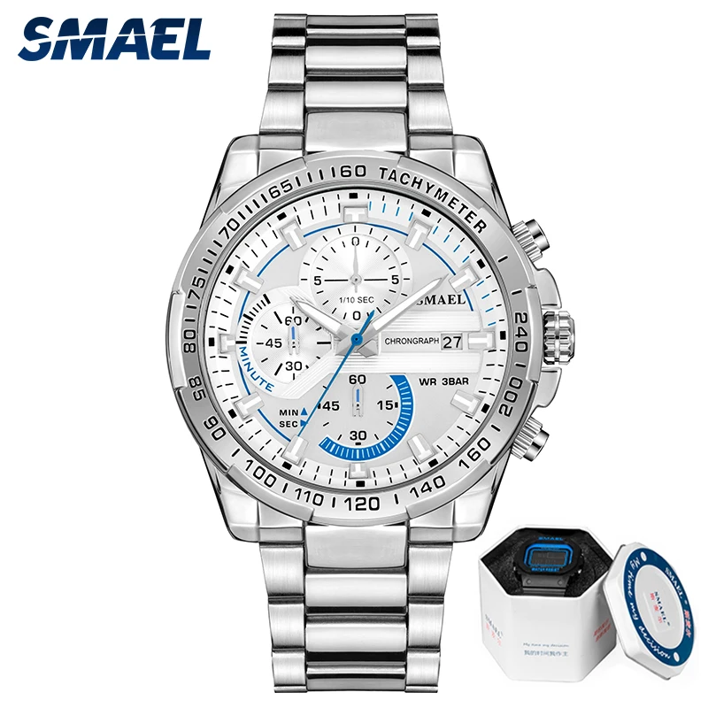 Silver with Box SMAEL часы для мужчин светящийся светодиодный дисплей кварцевые наручные часы Дата хронограф часы мужские спортивные военные мужские часы водонепроницаемые - Цвет: Silver with Box