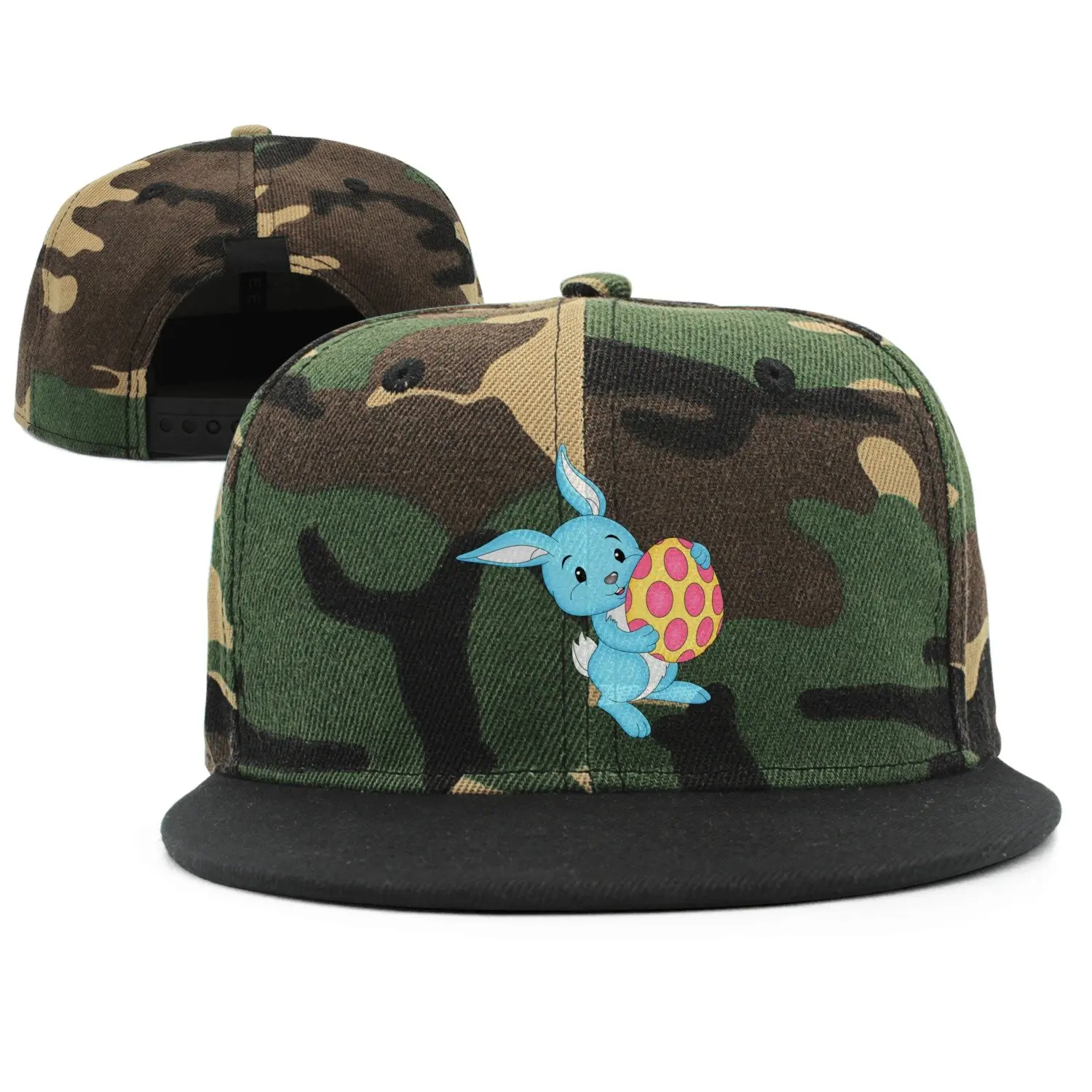 

SJSNBZ Easter Blue Bunny with Egg Cotton Unisex Adult Mens Camouflage Baseball Caps