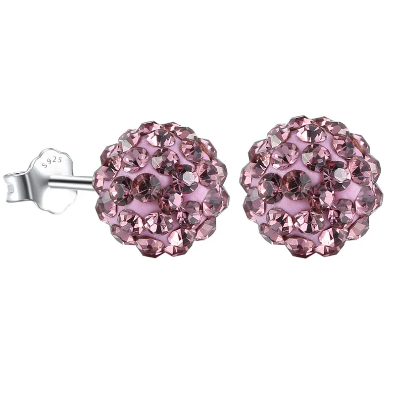 GAGAFEEL 8MM 925 Sterling Silver Ball Earrings Ear Studs Full CZ Zircon Earrings for Women OL Style Jewelry Accessories - Metal Color: Pruple