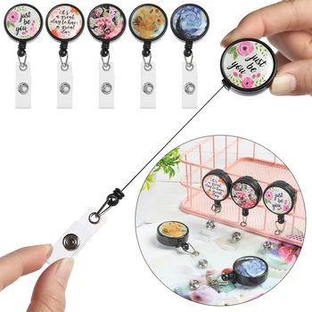 

2020High Quality New Design Retractable Nurse Badge Fashion Reel Clip Flower Pineapple Cactus Pattern IC ID Card Badge Holder