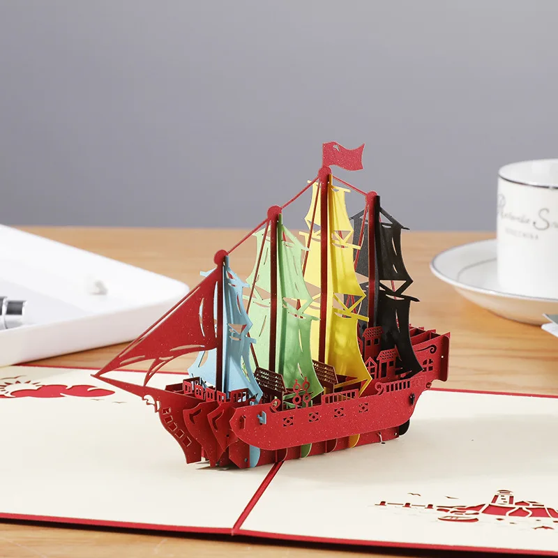 Train Aircraft Sailboat 3D Pop-Up Graduation Creative Greeting Card Production Vintage Postcard Gift Boy's Birthday Thanksgiving
