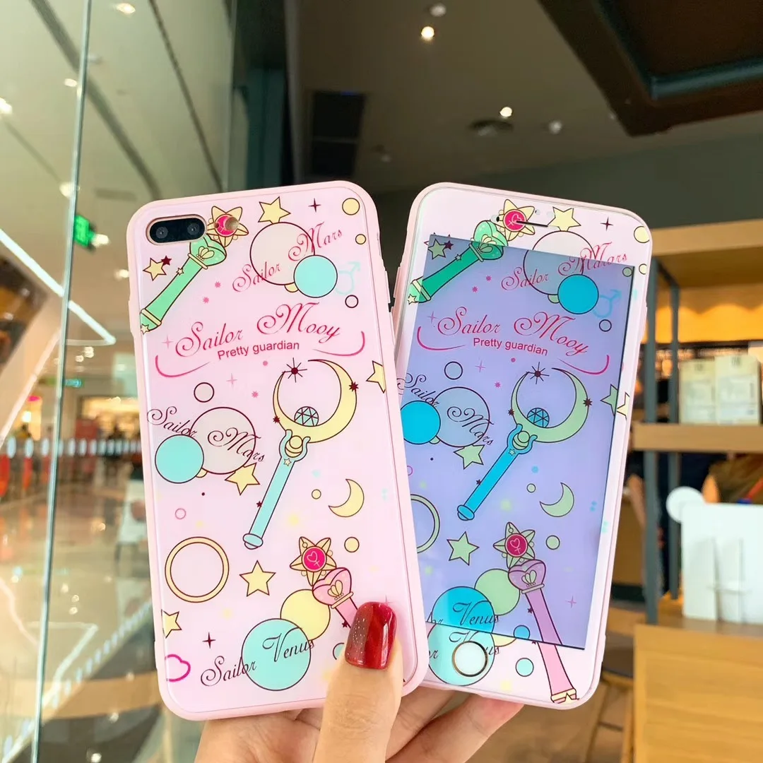 Для iPhone 6 6S 7 8 Plus XR X XS Max Sailor Moon Cardcaptor Sakura стеклянный жесткий чехол для телефона+ Защитная пленка для экрана из закаленного стекла