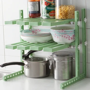 

PP Kitchen Shelves Expandable Closet Tension Shelf Multi-layer Storage Rack Bath Kitchen Kitchenware Spice Jar Holder Organizer