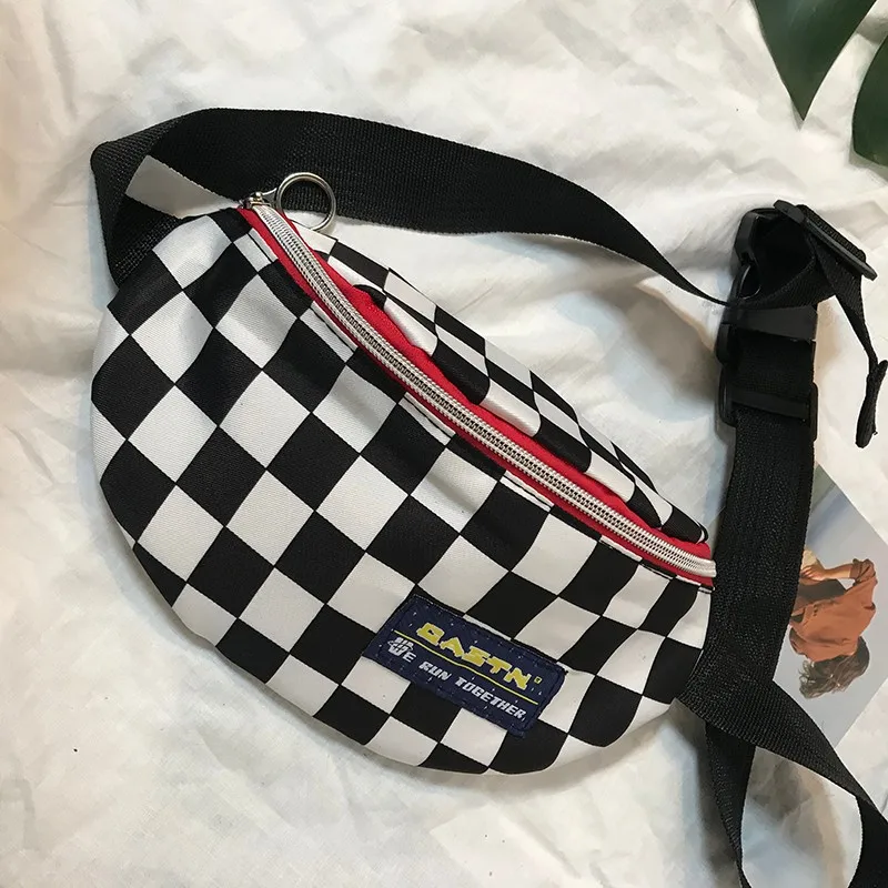 

Waist Bag women men Unisex Chest leg bag cotton Checkerboard Couple style Lattice Belt Fashion Messenger fanny pack Promotion