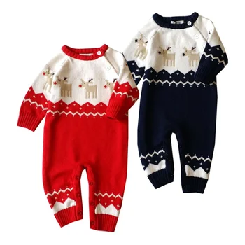 

Rompers Long Sleeve Baby Boys Girls Cotton Round Neck Cartoon Christmas Deer Jumpsuit Cute Hot